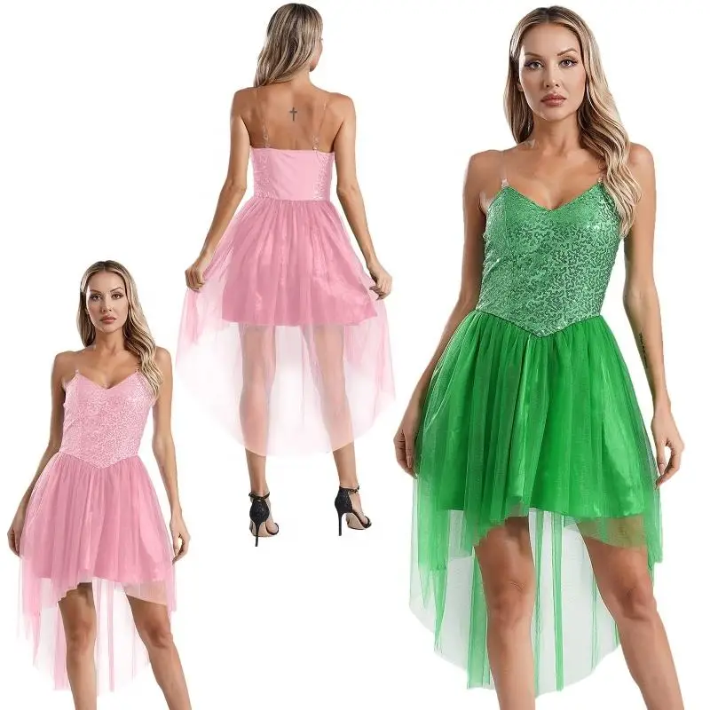 

Women Fairy Dinner Party Elegant Cosplay Costume Sleeveless Sequin Tulle Princess Dress for Christmas Halloween Party