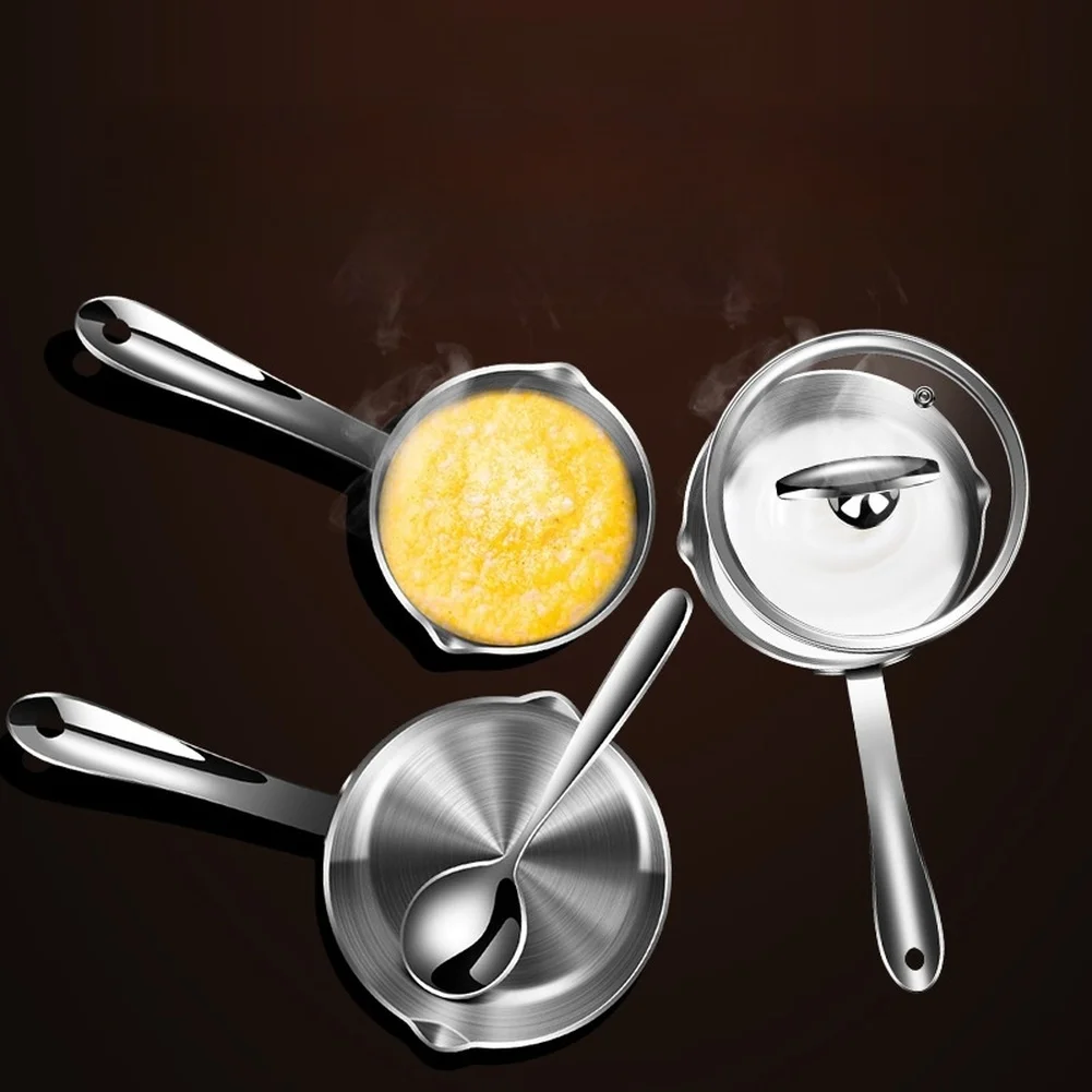 

Stainless Steel Milk Pot With Dual Spout For Baby Food Soup Noodles 304 Material Even Heat Distribution Compact Cookware