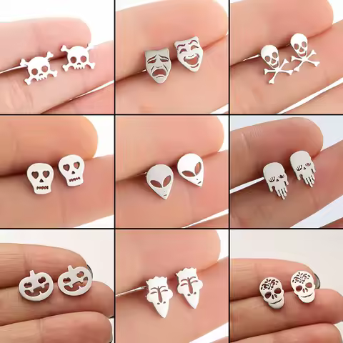 Gothic Stainless Steel Skull Alien Earring Funny Pumpkin Head Ear Jewelry Girls Halloween Party Earrings Gifts Accessories