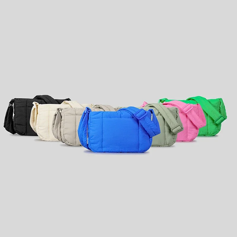 Casual Kleine Puffertas Snoepkleur Gewatteerde Dames Schouder Crossbody Tassen Eenvoudige Gewatteerde Nylon Messenge Tas Schattige Vrouwelijke Portemonnees