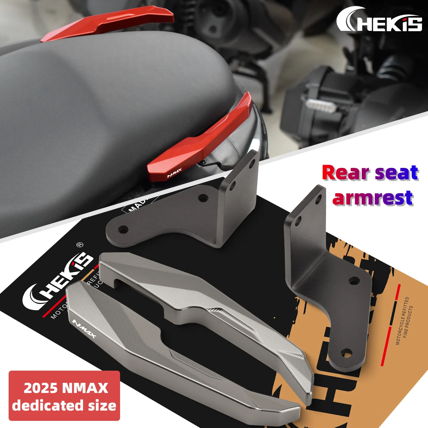 Chekis Is Suitable for 2025 Yamaha Nmax155/125 Modified Rear Seat Armrest, Rear Wing, Rear Armrest, Rear Wing, Aluminum Alloy Rear Seat Handle, Handle Bracket