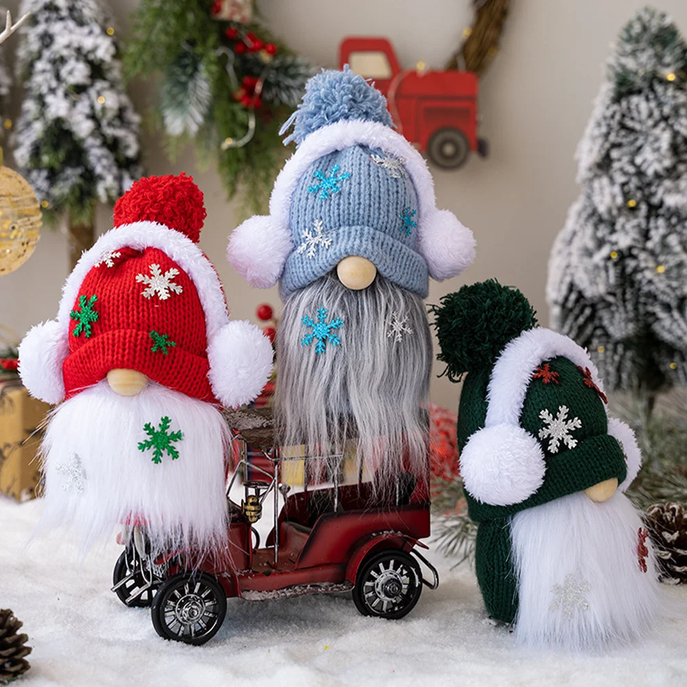 

3pcs Knitting Figurines Christmas Gnome Decorative Home Party Decoration Cartoon Gnome Tabletop Centerpiece Xmas Gnomes