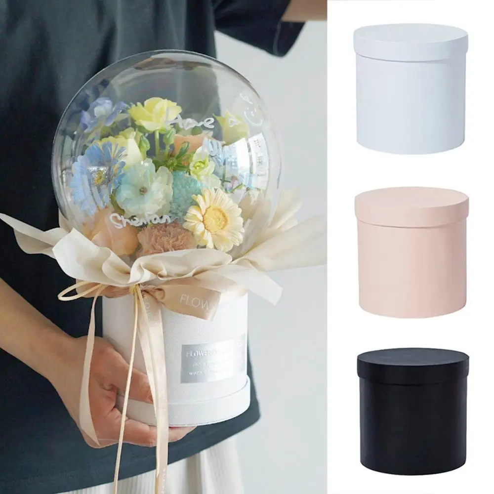 1 Pc Simple Cardboard Flower Packaging Box Portable Round Small Hug Bucket Rose Flower Candy Storage Wedding Supplies