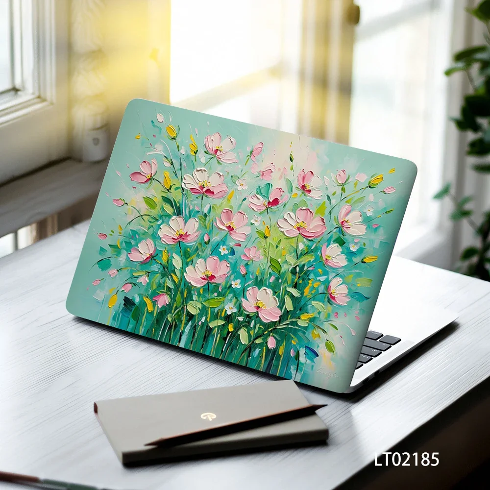 2 Pcs 15.07x10.82 Inch Oil Painting Flowers Laptop Skin Stickers , PVC Waterproof Decal for Notebook Floral Computer Decoration