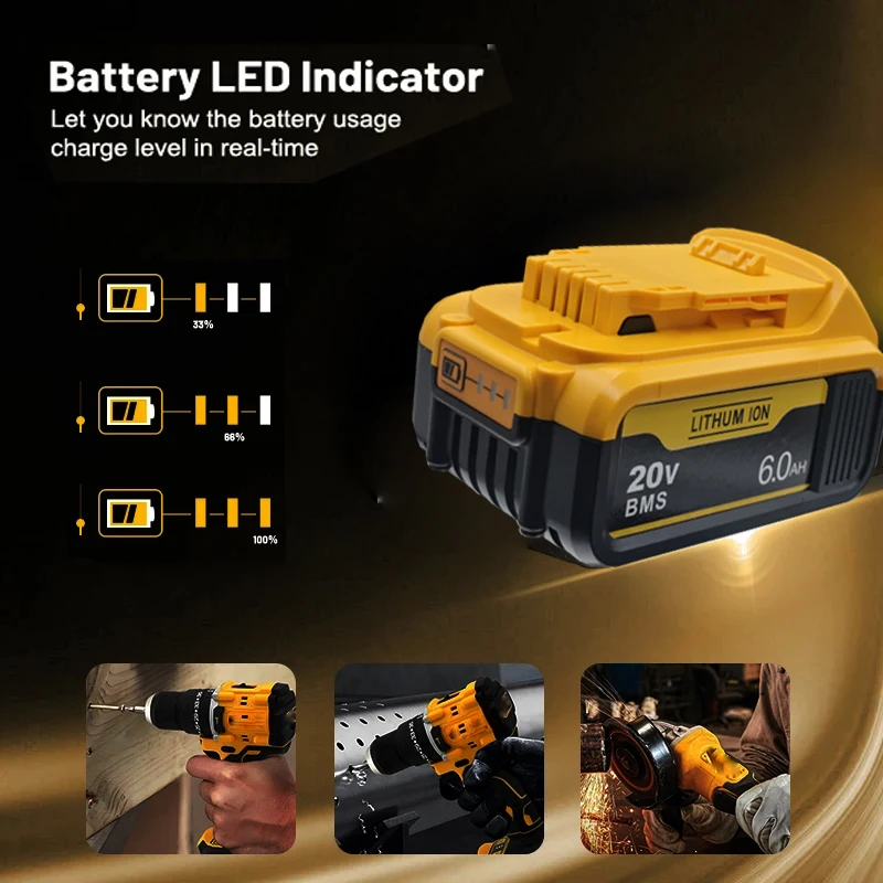 20V 배터리 충전식 리튬이온 배터리 디월트 18/20V 배터리용 디월트 공구에 적합 DCB200 DCB205 DCB206 DCF850