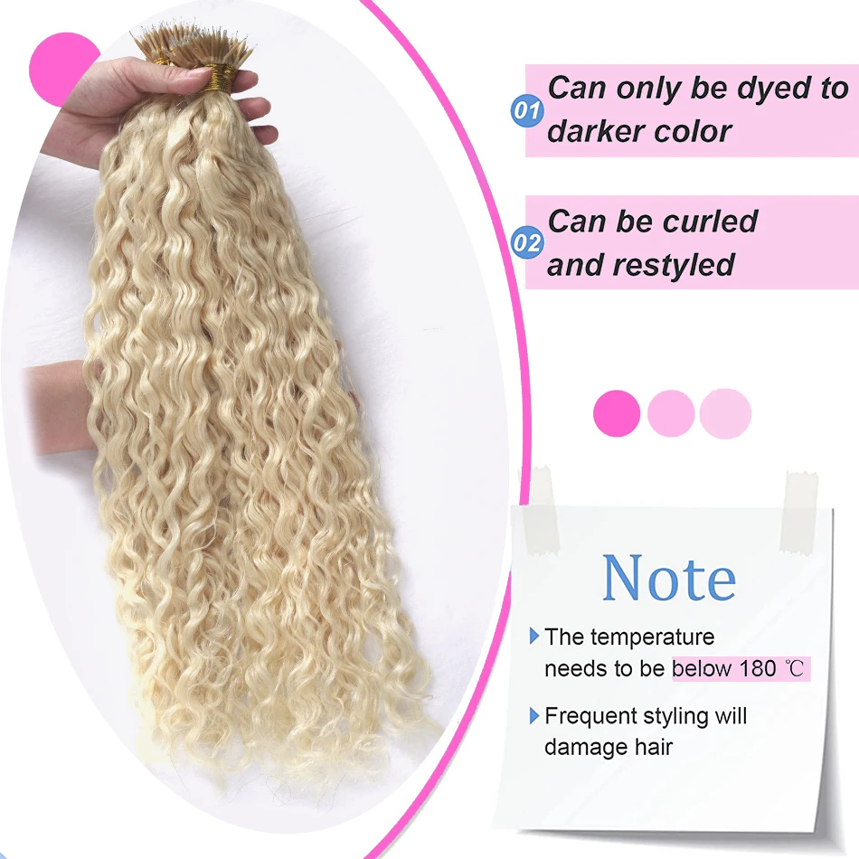 Nano Rings Hair Extensions Real Human Hair Water Wave Platinum 60# Fusion Micro Beads Curly Hair 0.8g/Pc Microlinks Natural Hair