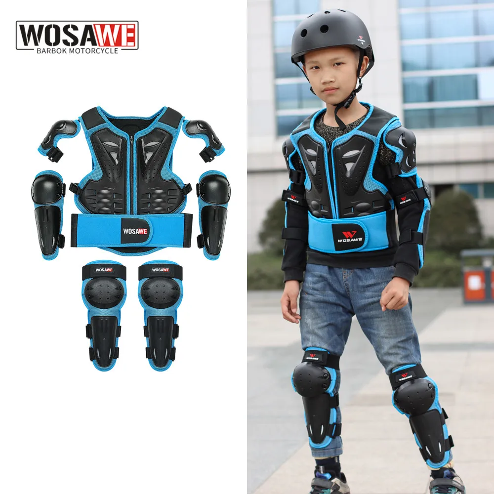 WOSAWE Child armor protective 5-piece motorcycle clothing motocross children knee-padded jacket motocross gear kids armor vest