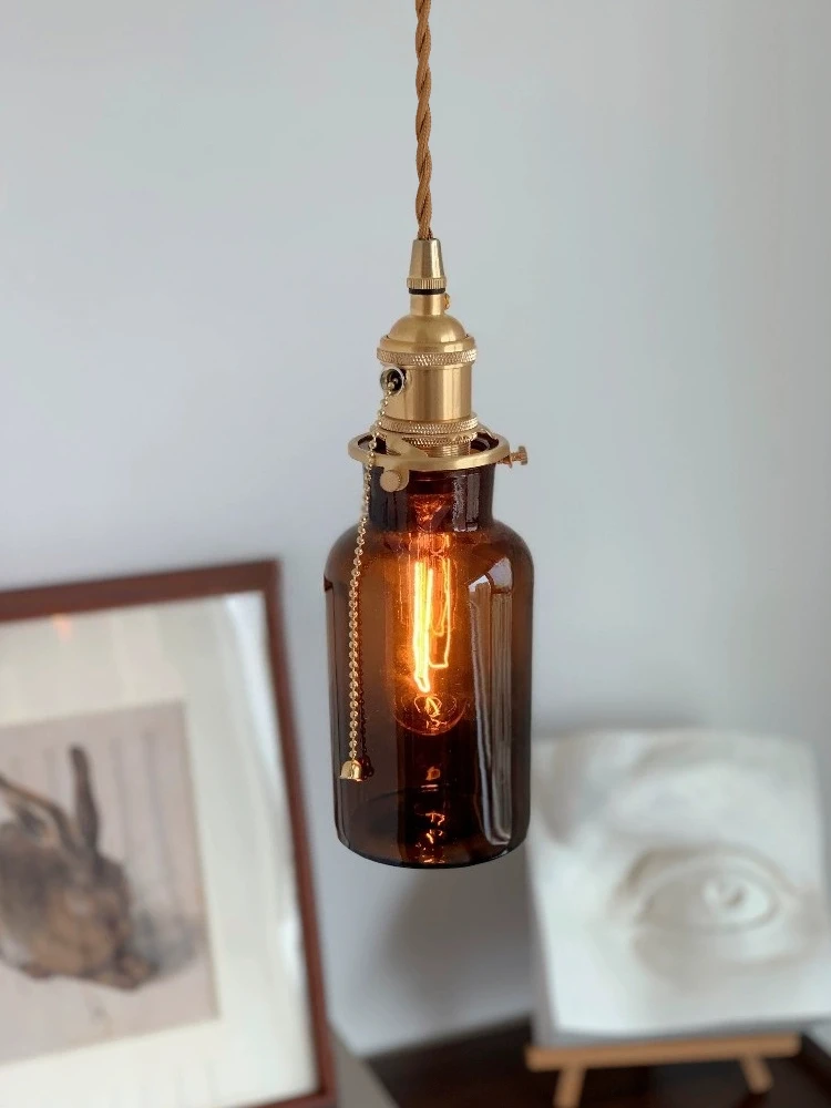 American retro Glass LED Pendant Light vintage Design copper lamp E27 Hanging Lamp Home Decor bottle light Dining chandelier