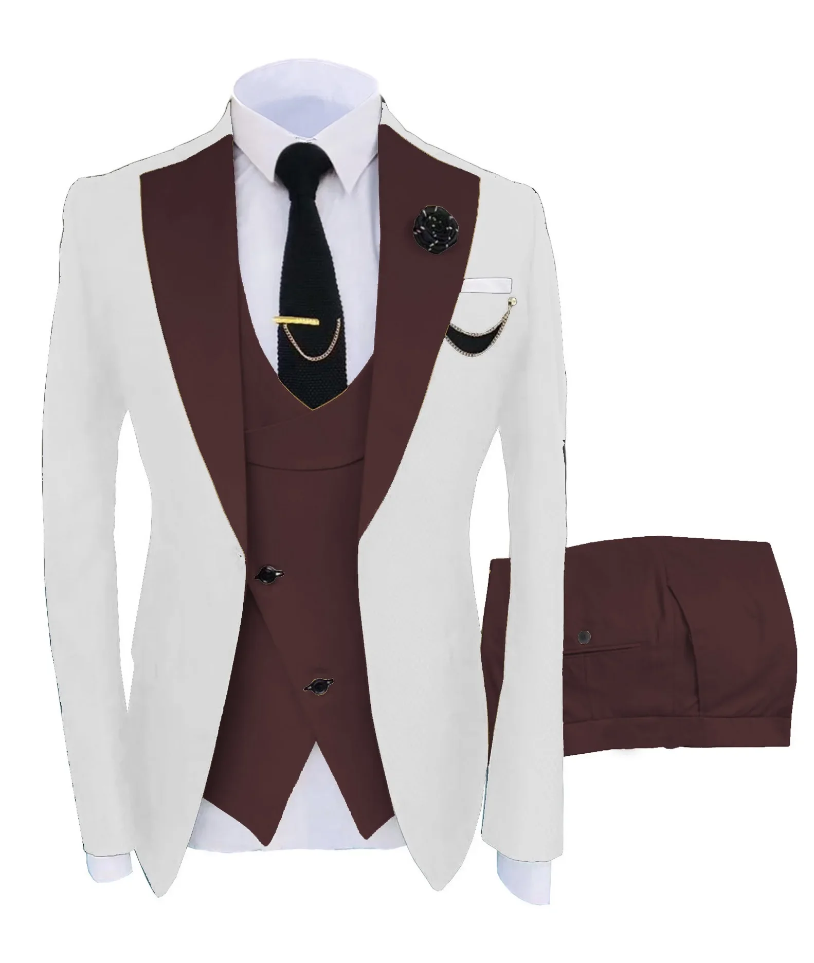 3 Pieces Men\'s Suit Peak Lapel Slim Fit Casual Tuxedos Groom Tailor Made (Blazer+Pants+Vest) Full set Elegant suit for men