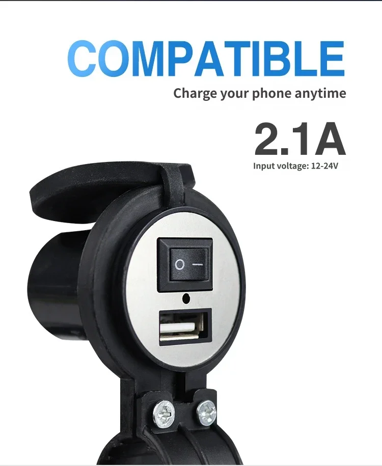 Motorcycle USB Charger 12-24V with Switch – Handlebar/Mirror Mount, Fast Charging Phone Adapter for Car/Moto/E-Bike
