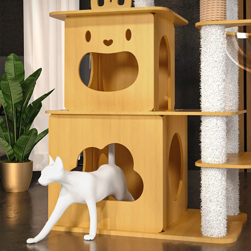 Wooden Cat Climbing Platform with Scratching Post Cat Tower Ceiling Tree Apartment Climbing Frame Toy Pet Supplies for Kittens