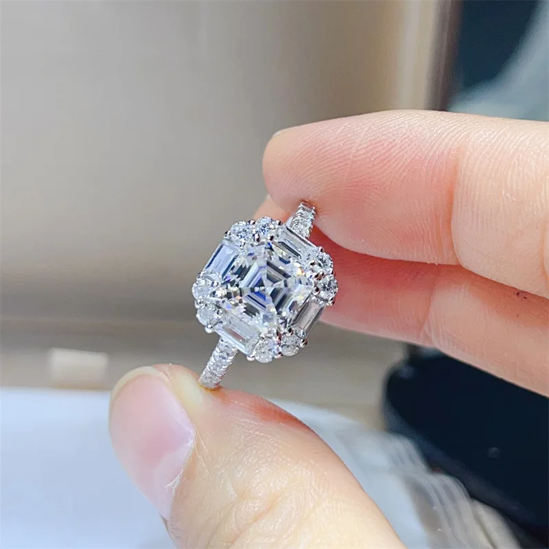 Gift Box Moissanite PT950 Platinum 3 Carat Courtyard Luxury Ring for Women, high-grade festival and anniversary gift jewelry