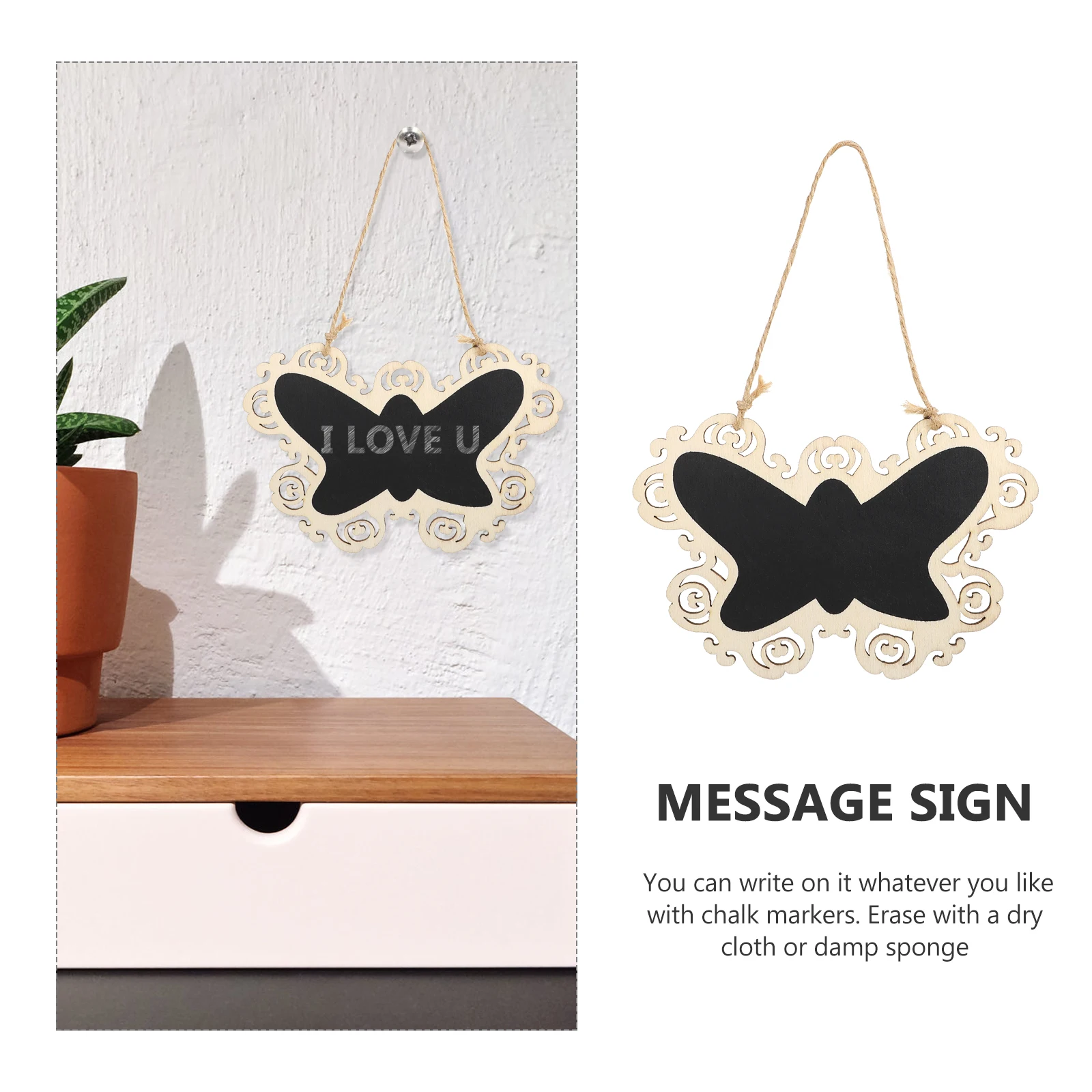 4 Pcs 10x15cm Hollow Edge Mini Blackboard Erasable Reusable Chalkboard Hanging Memo Sign Decor Wall Home Office