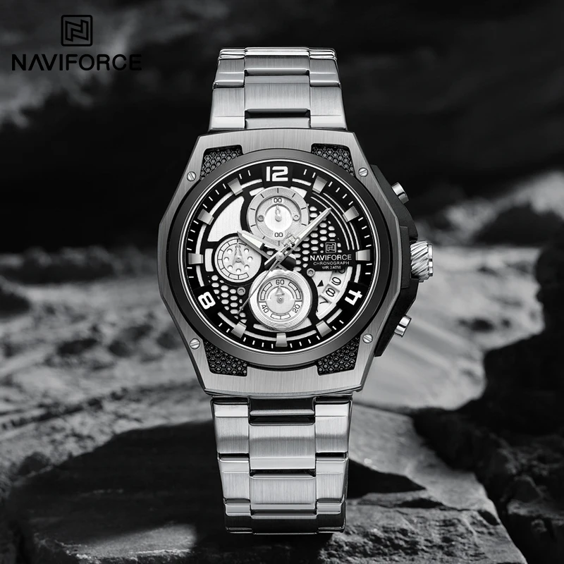 NAVIFORCE Brand Casual Sports Men Watches Multifunction Steel Strap Quartz Chronograph With Date Display Wristwatch Reloj Hombre