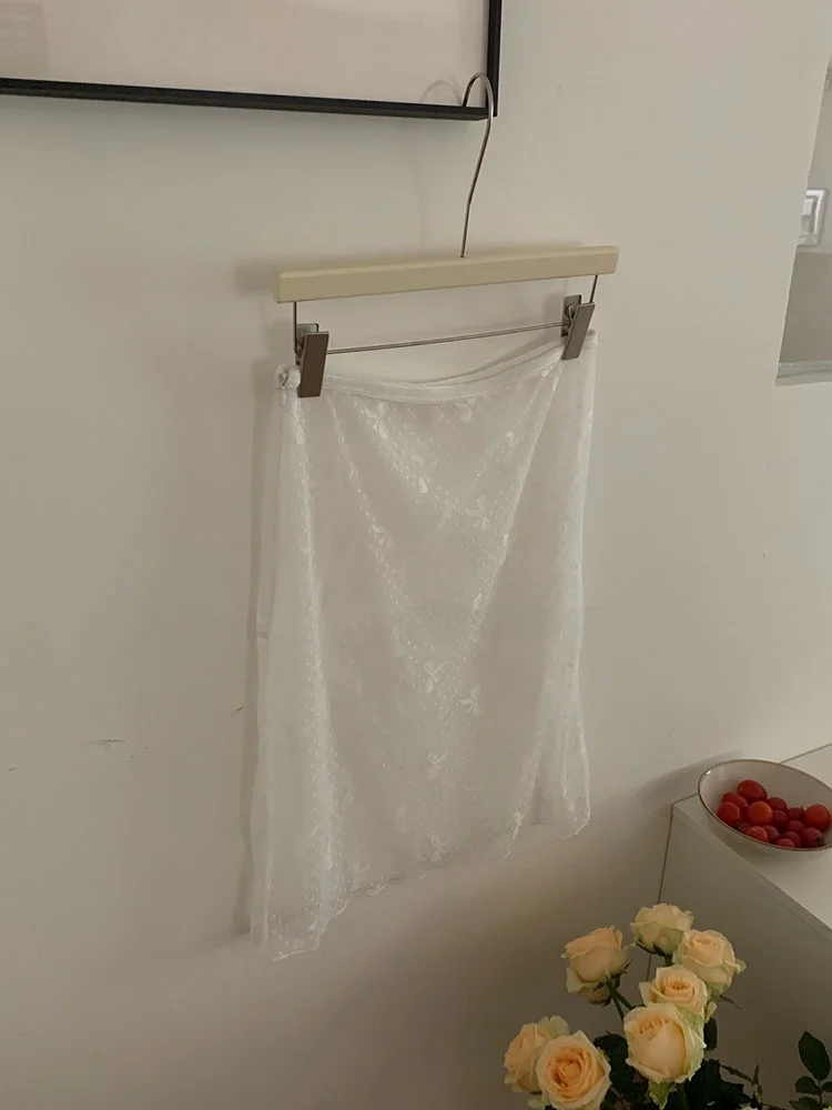 High Waist Floral Print f Skirt Women's Summer Faion Me See tough Lace Overlap Skirt Korean Sle Midi Skirt