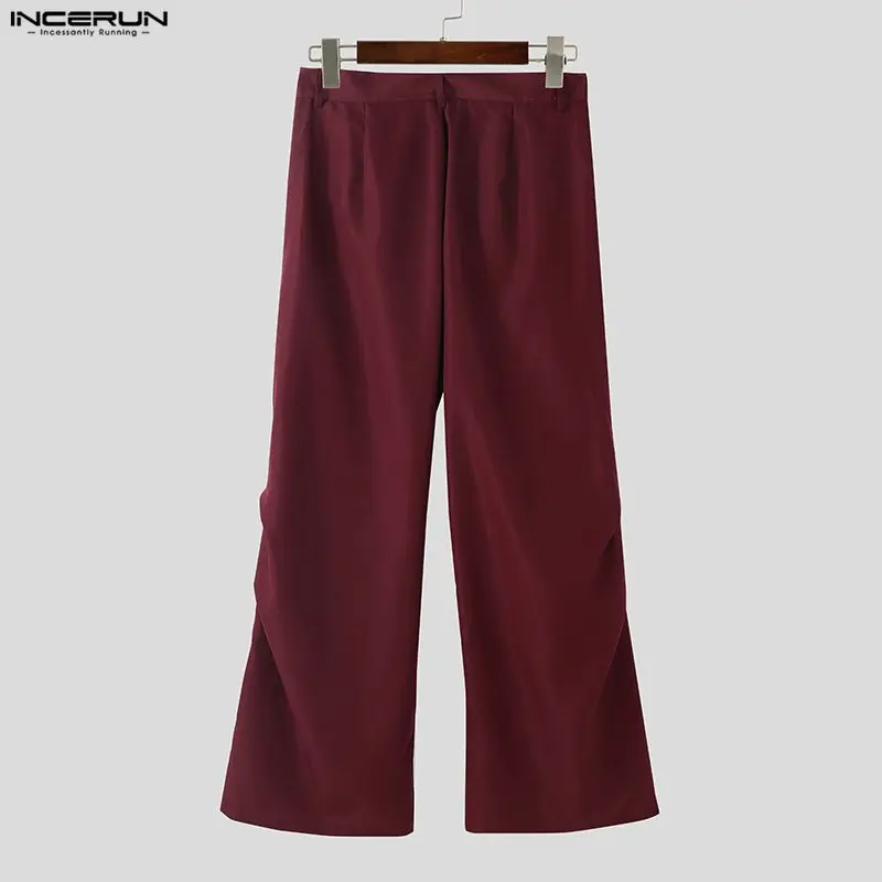 INCERUN Męskie Spodnie Jednolitego Koloru Zapinane na Guziki Joggersy Luźne Casualowe Spodnie z Plisami Męska Moda Streetwearowa Wygodne Spodnie Rozszerzane S-5XL