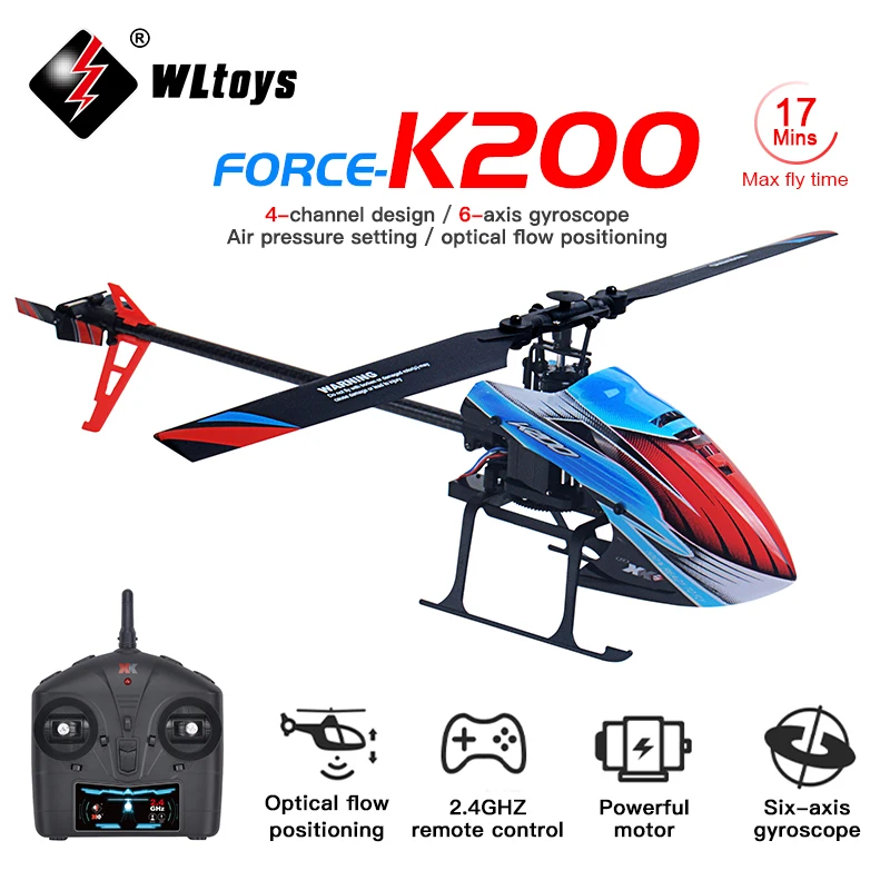 

WLtoys XK K200 RC Helicopter 2.4G 6-Aixs Gyroscope 4CH Altitude Hold Optical Flow Remote Control Helicopter Toys for Children