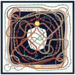 130cm Square Scarf 2021 Luxury Brand Twill Silk Scarf For Women Female Chain Design Bandanna Head Large Square Scarves Shawl