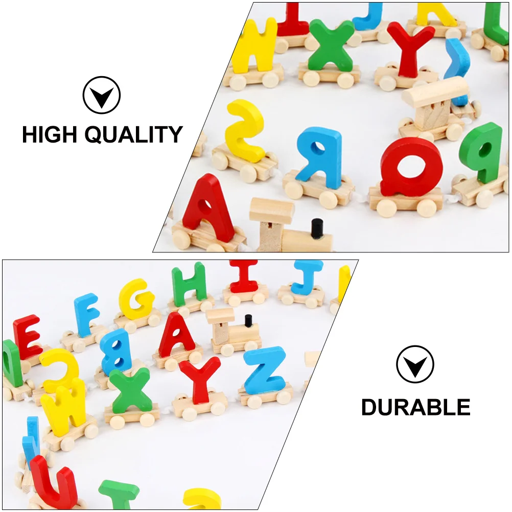 1 مجموعة الأبجدية قطار مجموعة تعليمية خشبية 26 رسائل ملونة قطار رئيس الذيل الشريحة عجلات تطوير المهارات الحركية