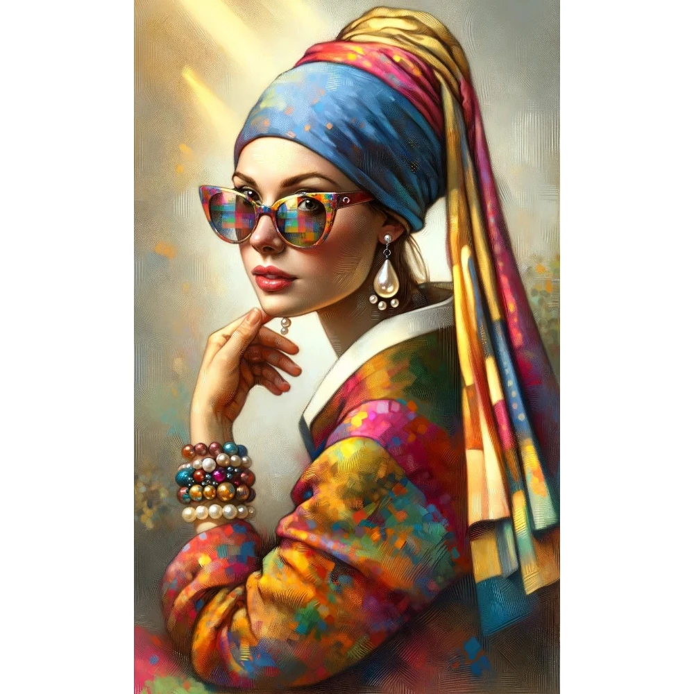 

500/1000/1200/2000 PCS Jigsaw Puzzles Woman Wearing Pearls Portrait Family Activity Games for Gameroom Bedroom Home Decor