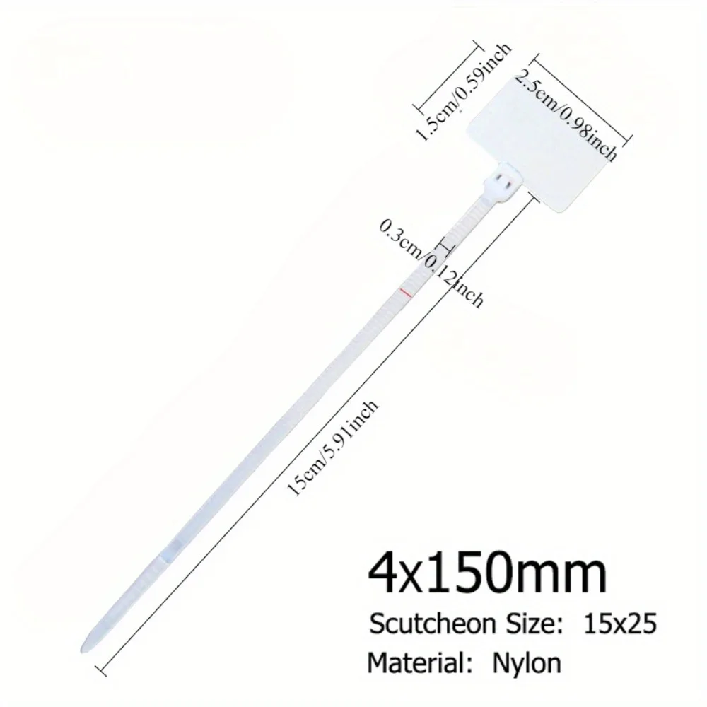 100pcs Easy Mark 4*150mm Nylon Cable Ties Tag Labels Plastic Loop Ties Markers Cable Tag Self-locking Zip Ties