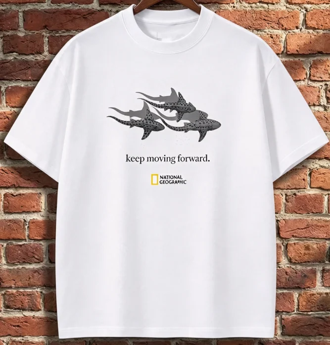 2026 new Shark and Slogan Graphic T-shirt Men White Short Sleeve Unisex Casual Daily Top