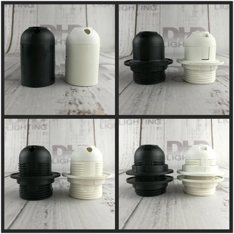 4 pieces plastic lamp sockets white or black base E27 fitting phenolic lampholder with or without shade holders