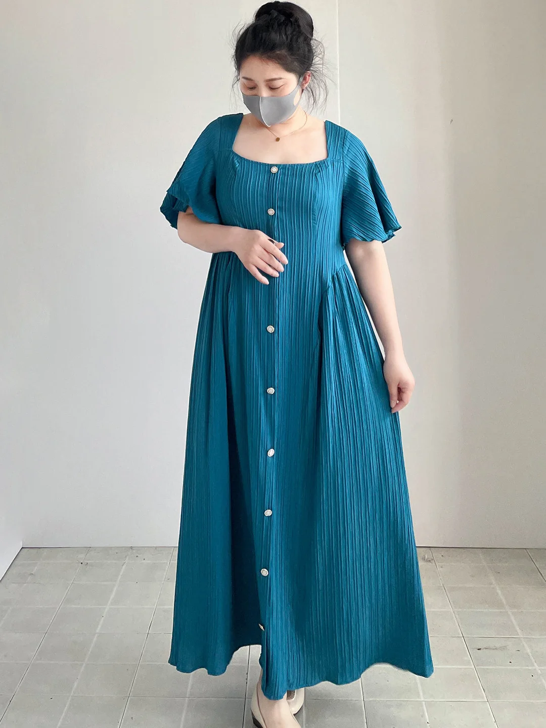 

Винтажное длинное платье в пол для женщин больших размеров (до 113 кг), для фигуры типа «груша», с высокой талией, юбкой с плиссировкой, для города, повседневной носки, пляжа