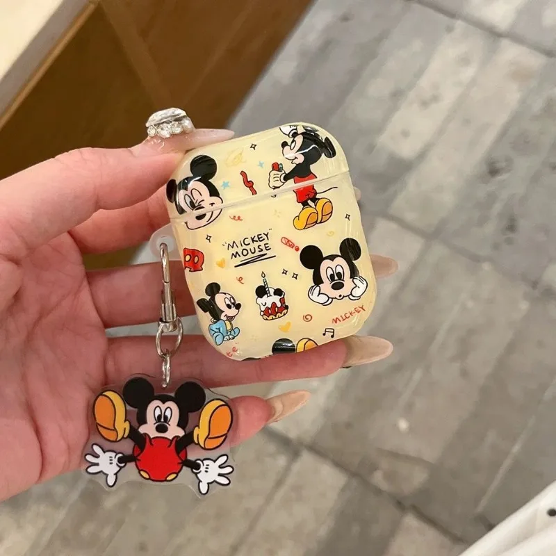 ديزني ميكي ماوس حقيبة سماعة الاذن ل أبل AirPods 4 3 الكرتون لينة شل ل AirPods 1 2 برو مع سلسلة مفاتيح قلادة الاكريليك