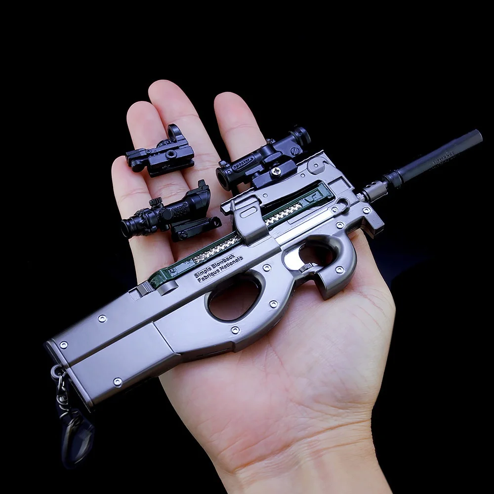 ToyTime 2023 New PUBG P90 Mini Gun PUBG Rifle Model Keychain High Quality For Gun-lovers Birthday Christmas Gift