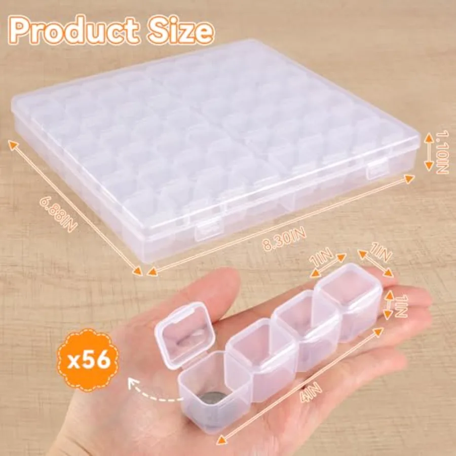 Rolett 56 Grids Bead Storage Containers with 110Pcs Label Stickers