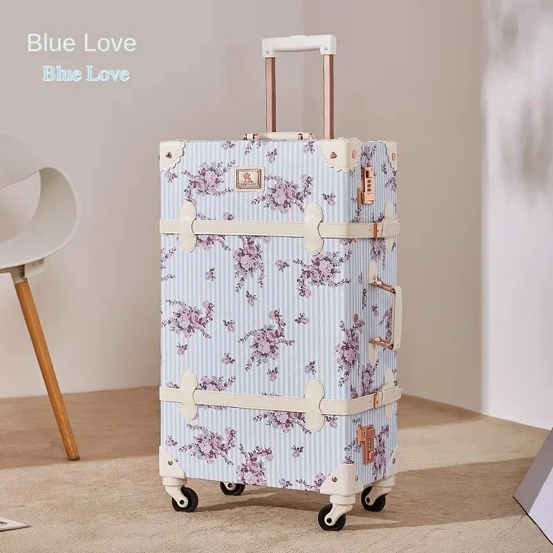 Retro Floral Suitcase Ladies Spinner Rolling Luggage Suitcases Sets with Small Makeup Case Boarding Trolley Case 20  24 26 Inch