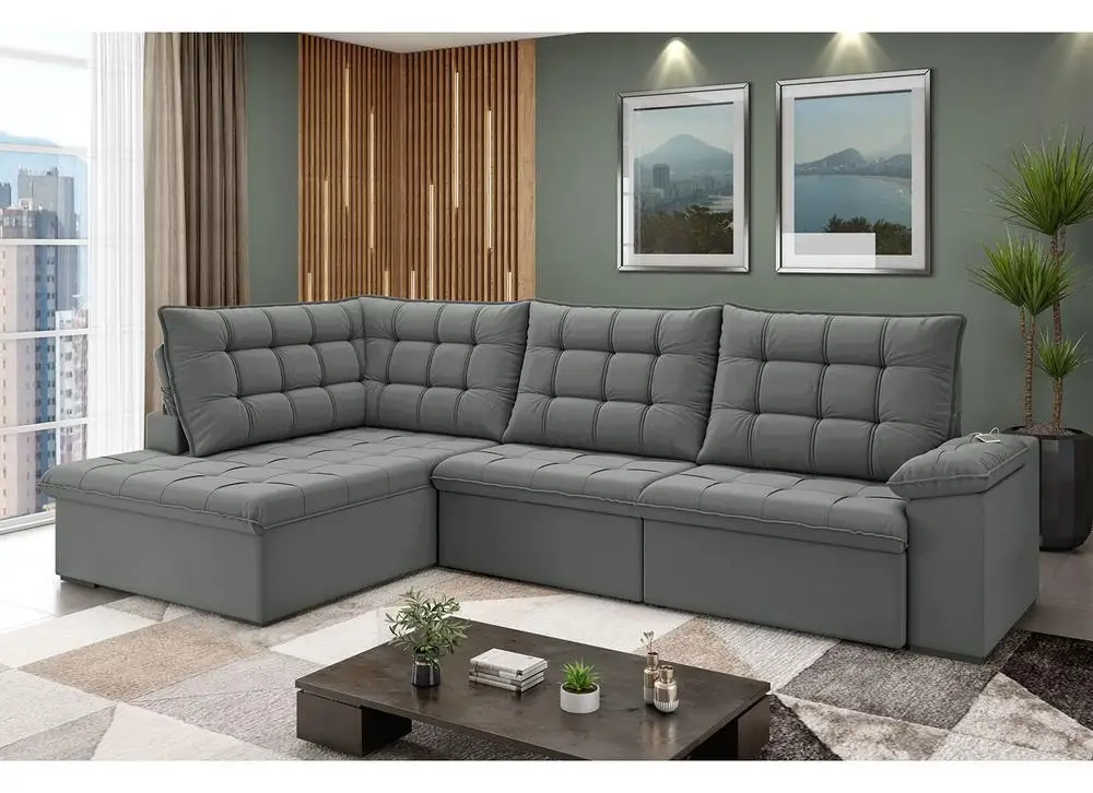 Sofá de Canto 6 Lugares Retrátil Reclinável Suede Veludo Dallas Flexforma Estofados