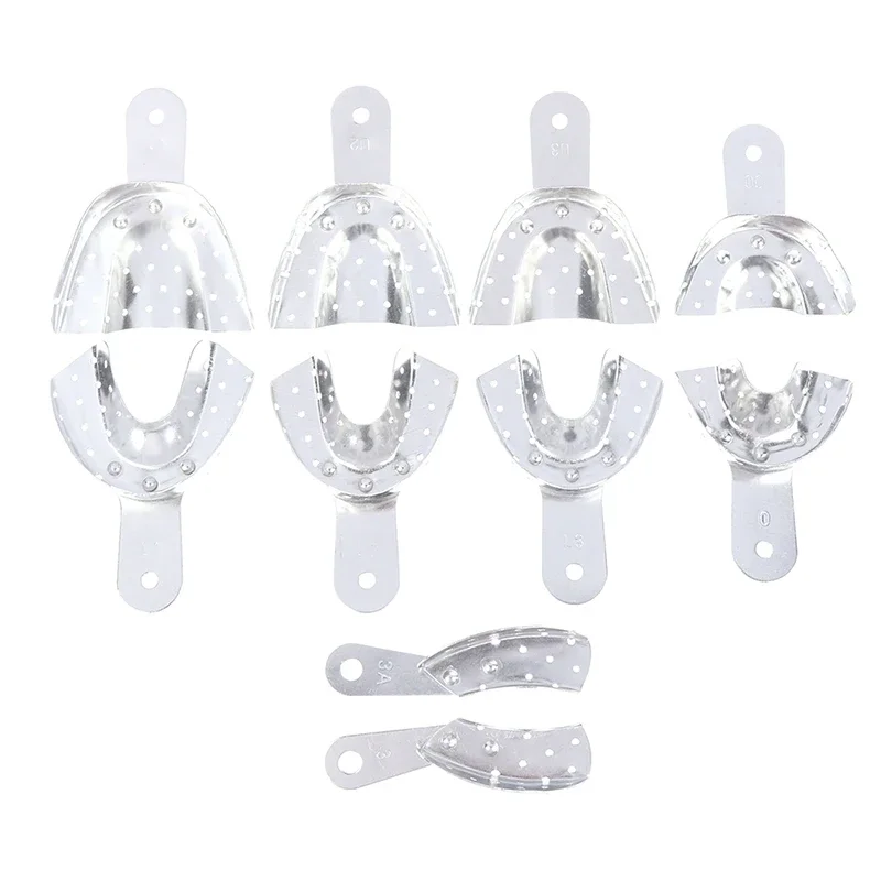 2Pcs/Set Aluminium alloy Dental Upper Lower Impression Trays Autoclavable Teeth Tray Teeth Holder Lab Equipment Dentist Tools