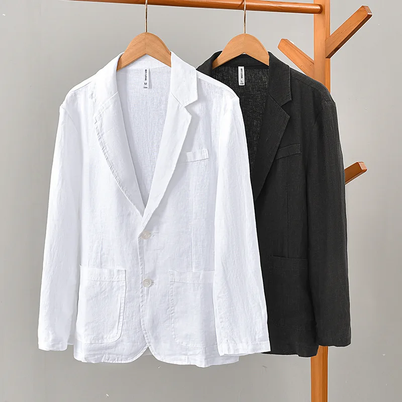 

Men's Breathable Linen Notch Lapel Blazer Vintage Business Casual Loose Fit Relaxed Fit Single Breasted Suit Coats