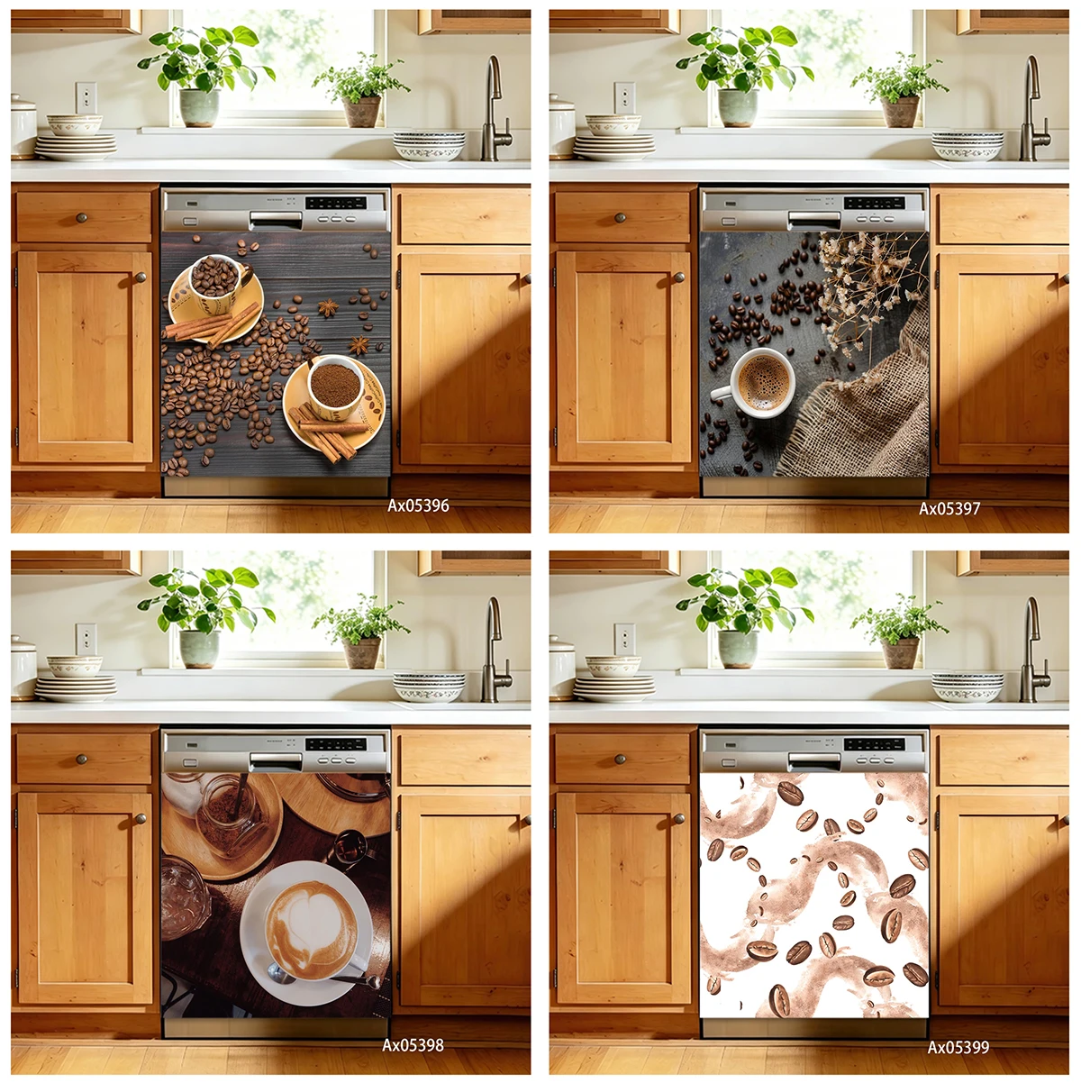 Cafe Themed Coffee Bean Latte Art Dishwasher Door Sticker Self Adhesive Vintage Coffee Shop Cabinet Washer Decor Wallpaper