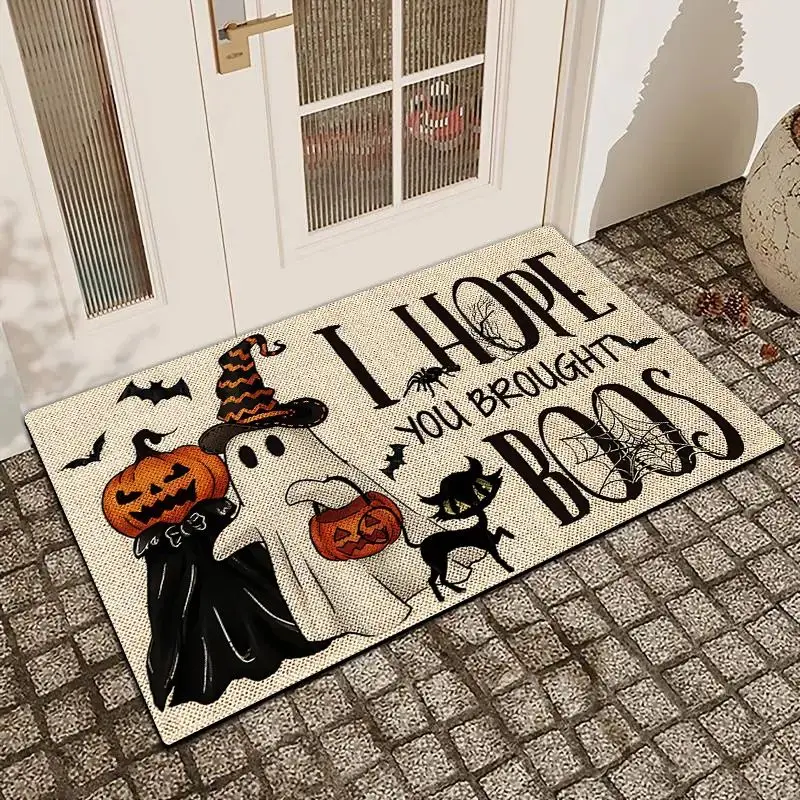 VIKAMA Halloween Ghost Pumpkin Doormat Farmhouse Style Non Slip Washable Indoor Entrance Spooky Holiday Welcome Floor Rug