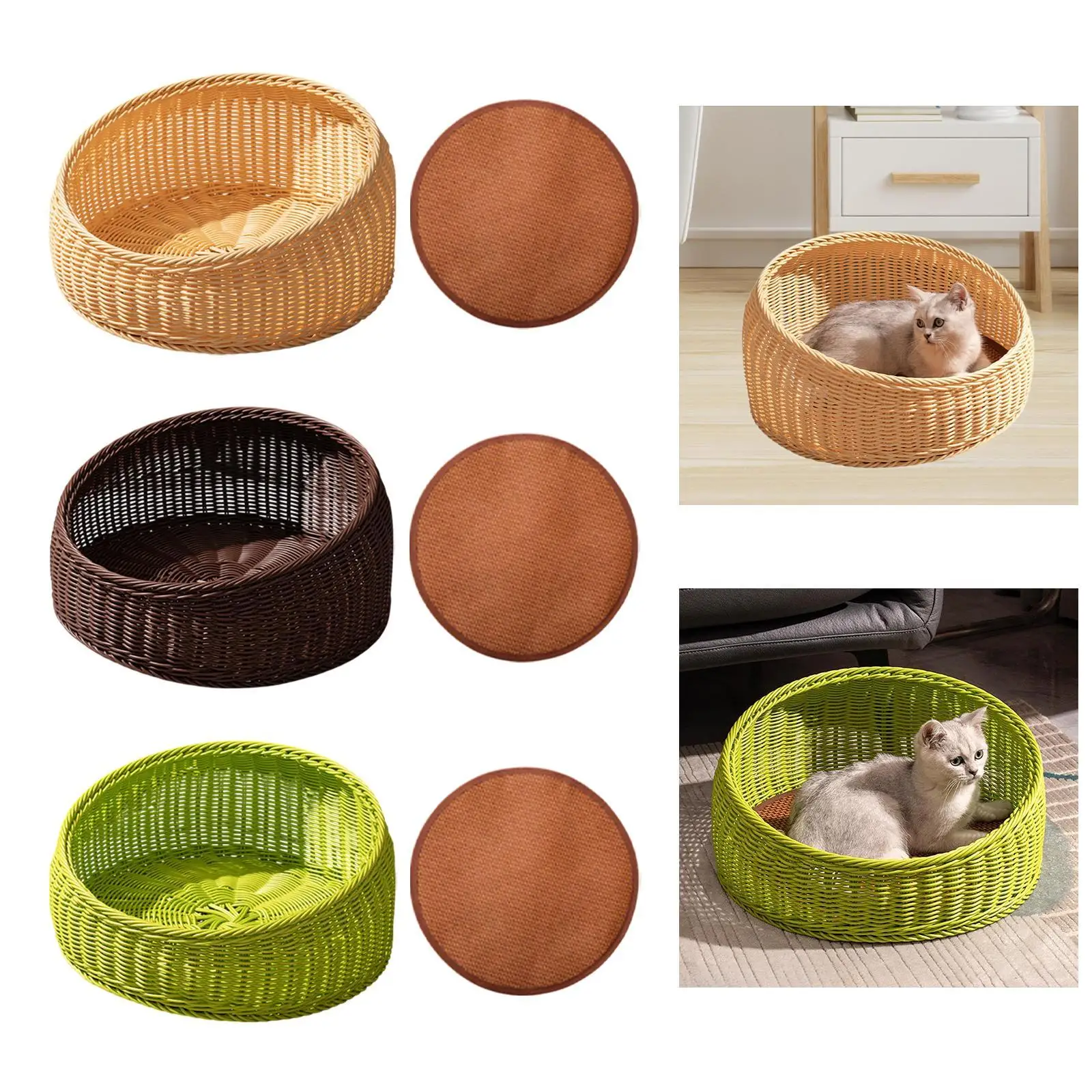 

Woven Cat Bed Basket Scratch Resistant Grinding Claws Semi Enclosed Cat Nest