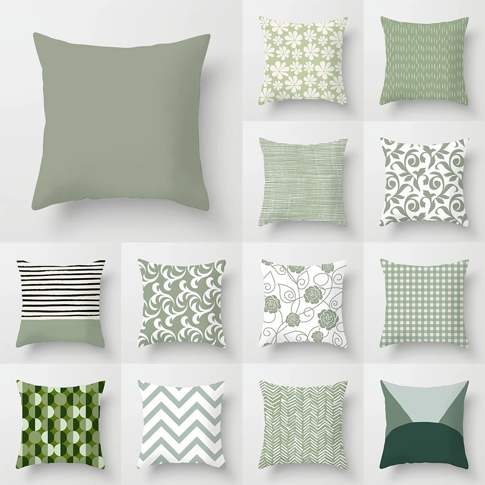 Simple and Fresh Green Art Print Pattern Cushion Cover for Home Living Room Sofa Decoration Throw Pillow