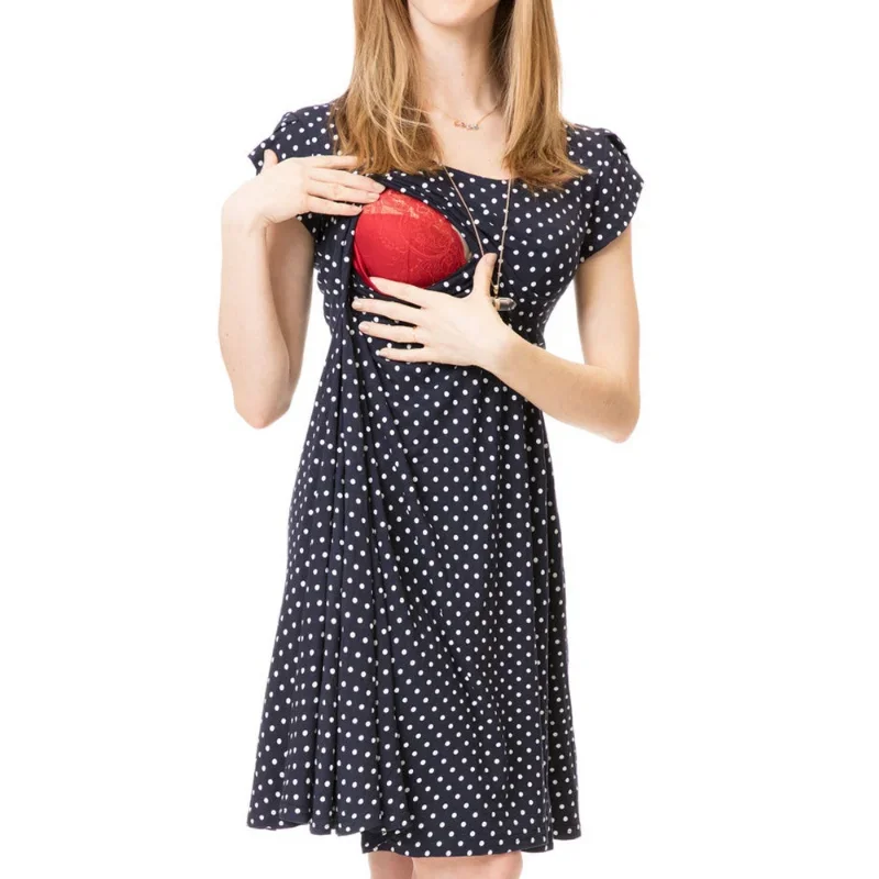 

Summer Maternity Dress Dot Printed Short Sleeve Breastfeeding Dress Comfortable Casual Wear for Pregnant Women