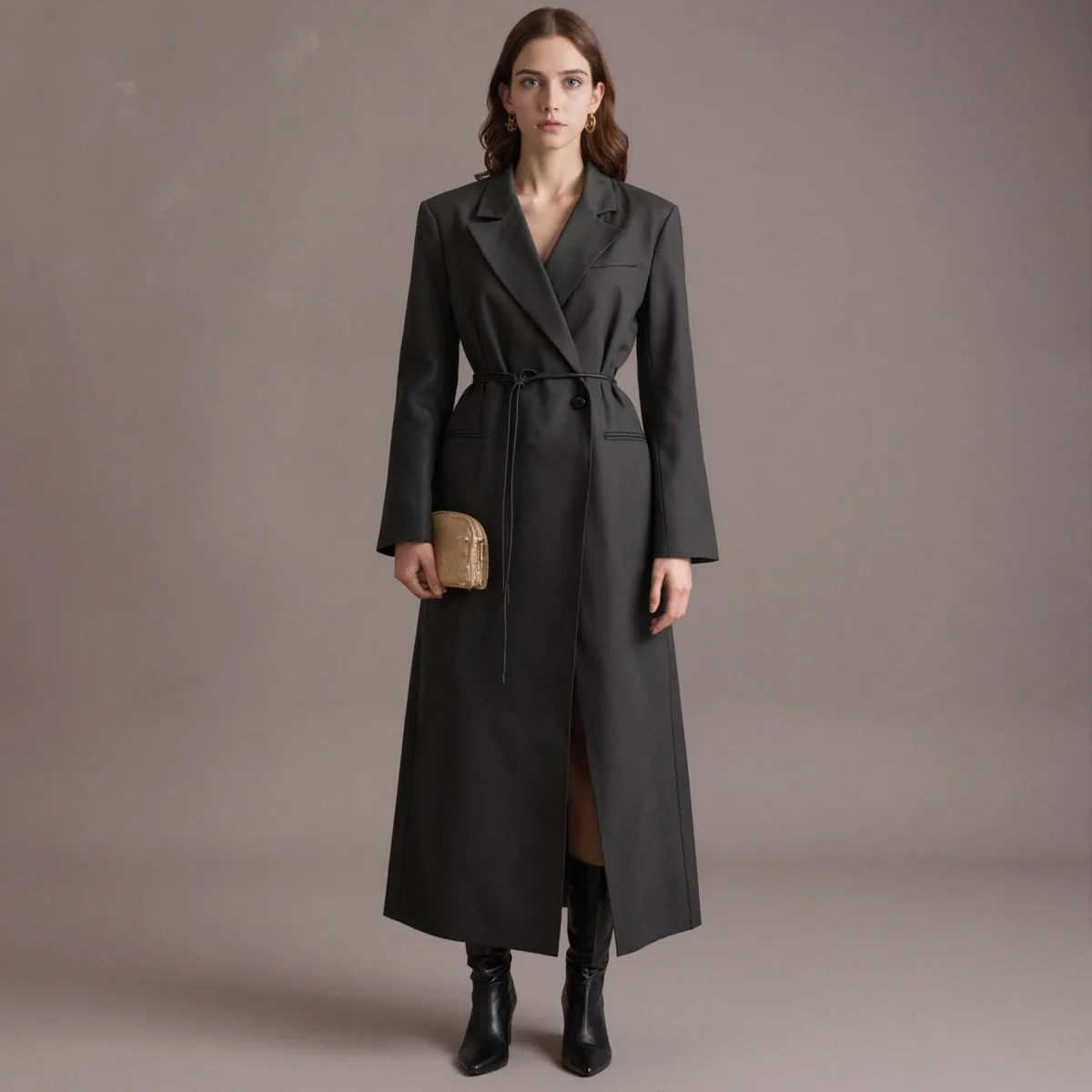 CiCi 2025 الخريف الشتاء خندق معطف للنساء معطف طويل مع حزام أنيق الوقوف طوق في الهواء الطلق يندبروف سترة للاستخدام اليومي #4