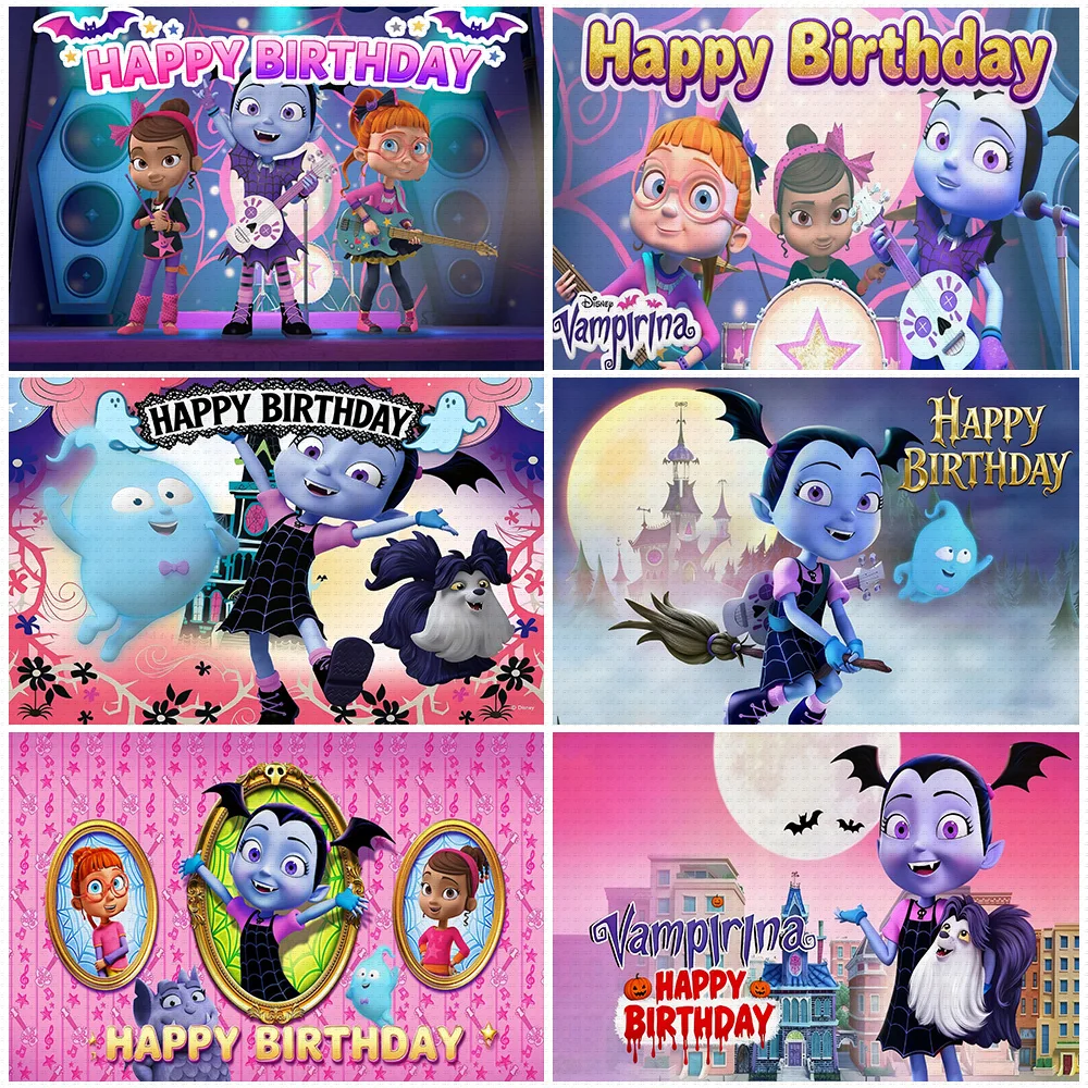 

Disney Cartoon Vampirina Theme Birthday Party Decorations Photography Background Girl Halloween Backdrop Baby Shower Supplies