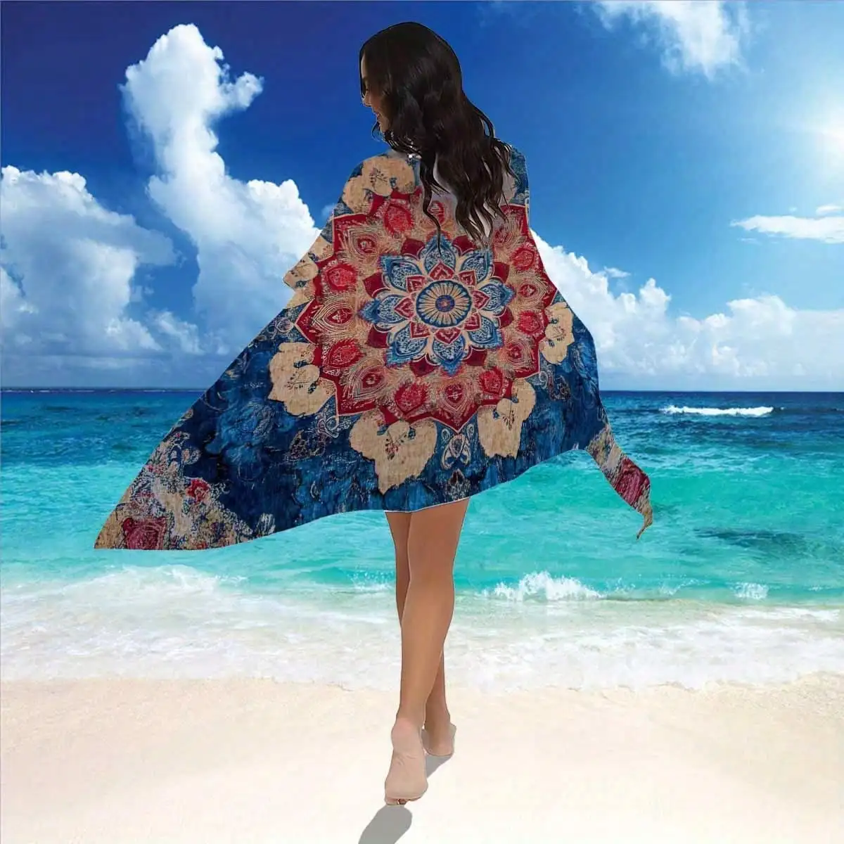 

Пляжное полотенце-саронг из шифона с богемным узором мандала, легкое, для накидки поверх одежды