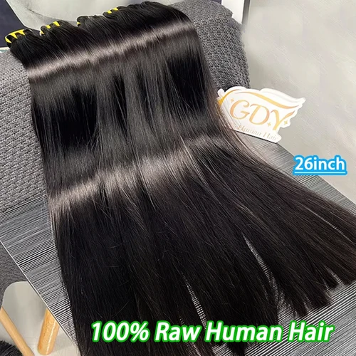 Extensiones de cabello humano 100% liso de hueso tejido de cabello virgen crudo sin procesar extensiones de doble trama Tissage para mujeres negro Natural
