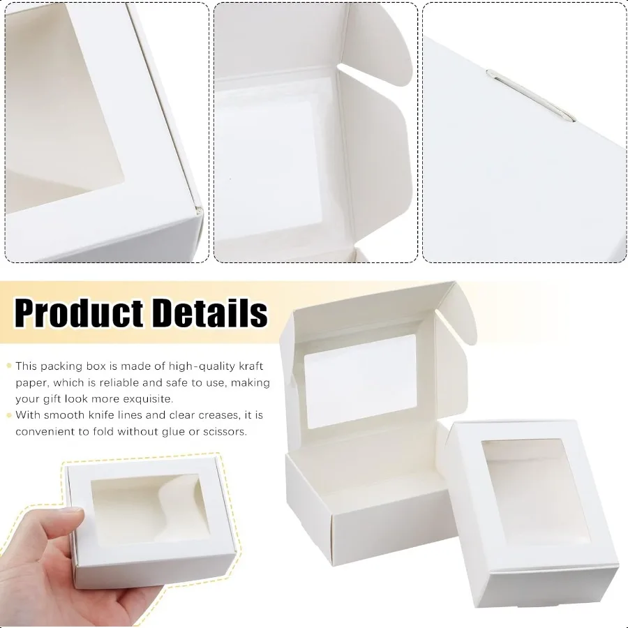 Caixas de papel Kraft Mini Rec com janelas transparentes