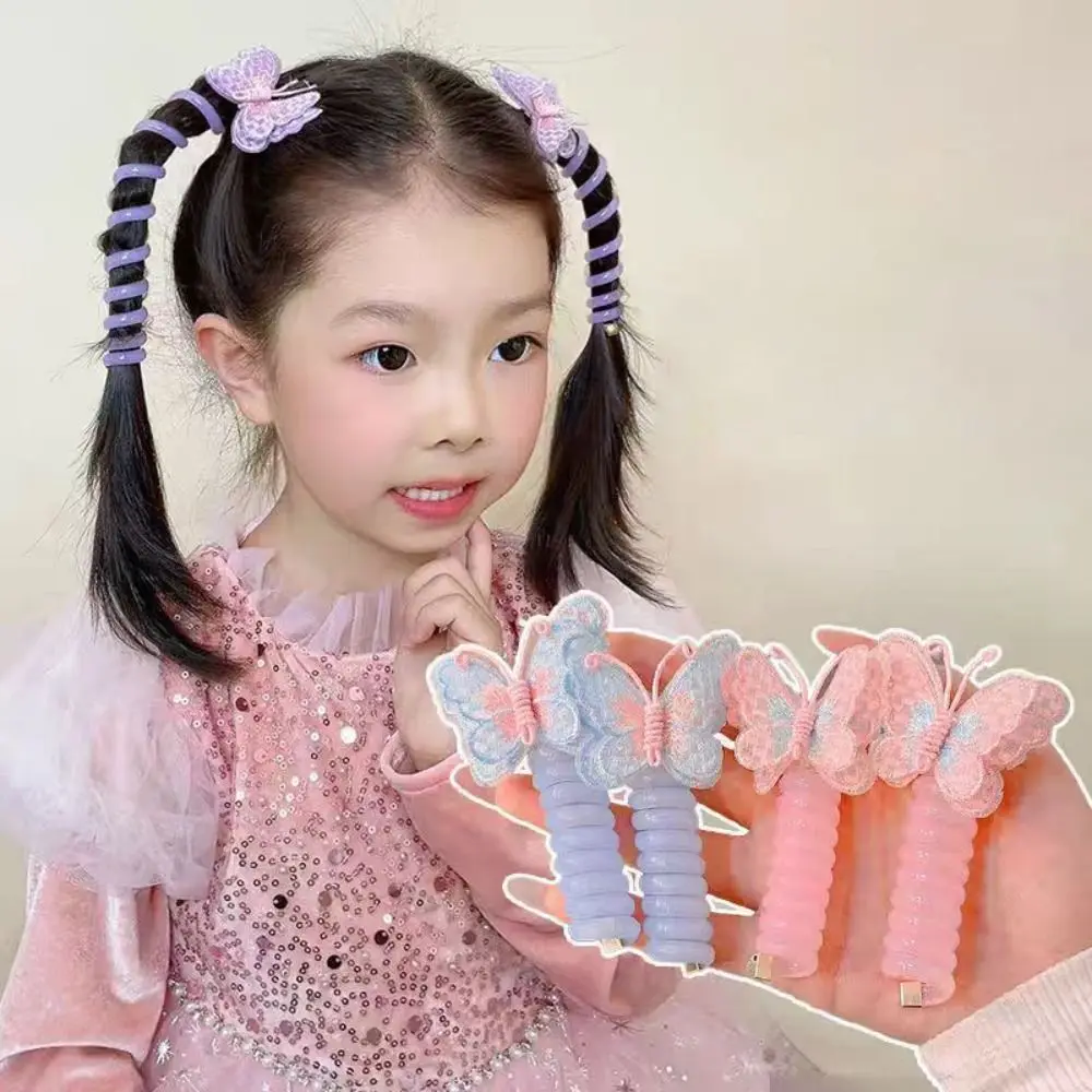 

Cute Elastic Telephone Wire Line Butterfly Phone Cord Hair Bundle DIY Ponytail Holder Double Ponytails