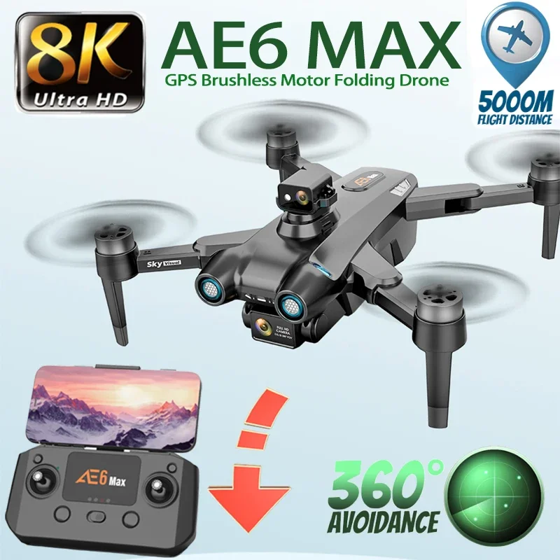 AE6 Max Drone 4K 8K HD Camera Professional GPS 5G FPV Visual Obstacle Avoidance Brushless Motor Quadcopter RC Dron Toys