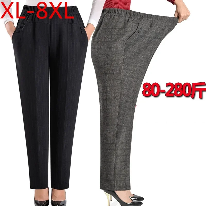 

Oversized 8XL Stretch waist Winter Trousers Middle-aged Clothing Loose Plus velvet Thick Female Pants Granny Trousers F772