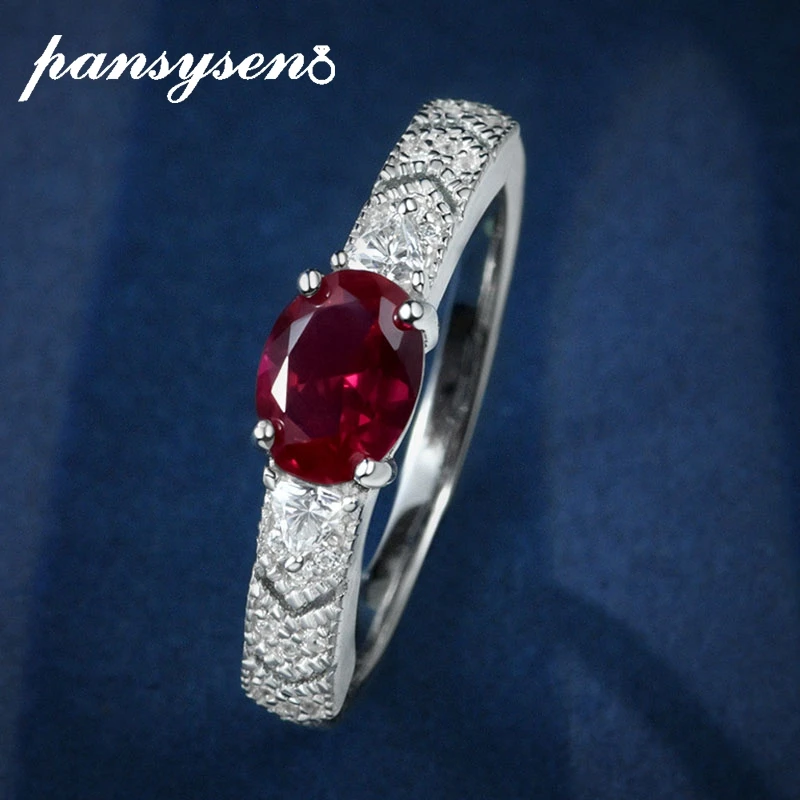 

PANSYSEN Luxury 925 Sterling Silver Oval 5*7mm Ruby Sapphire Gemstone Rings for Women Men Wedding Party Fine Jewelry Size 4-12