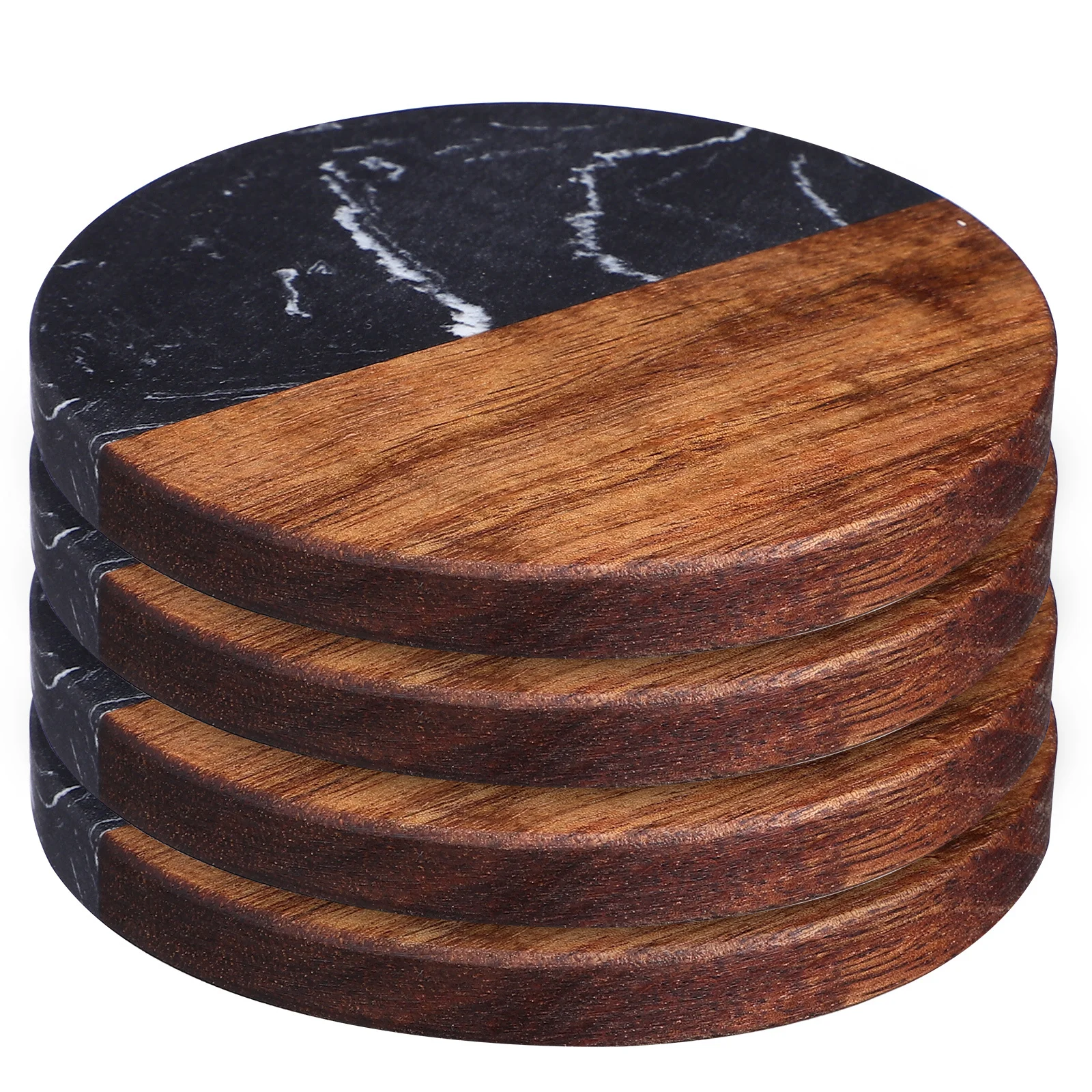 

4pcs Resin Set Marble Wood Boho Style Desk Dining Table Accessories for Cups Water Glasses Wooden